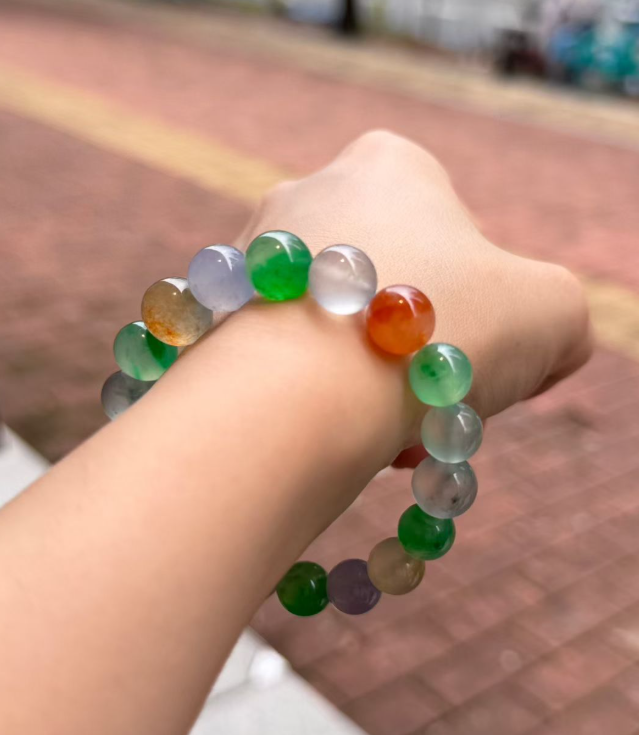 Collector Grade Rainbow Jadeite Bead Bracelet (10mm) view 5
