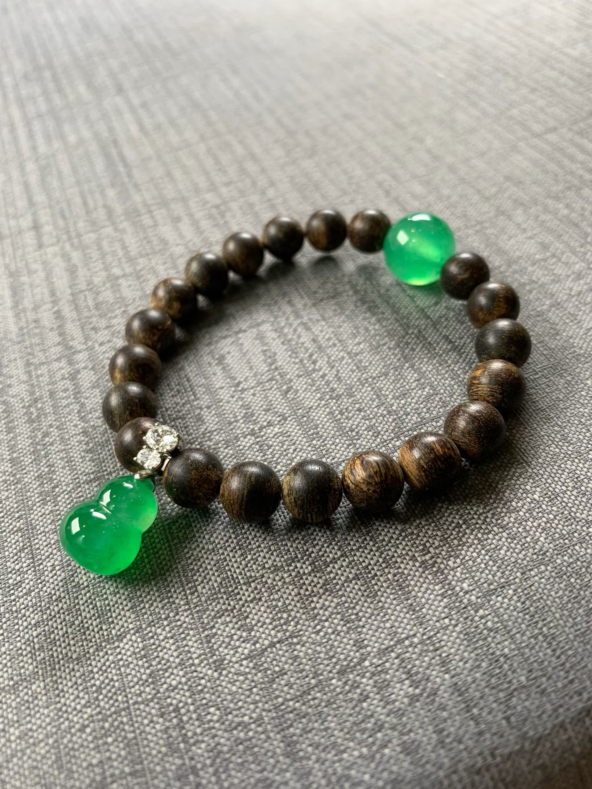 Sweet Apple Green Jadeite & Agarwood Bracelet