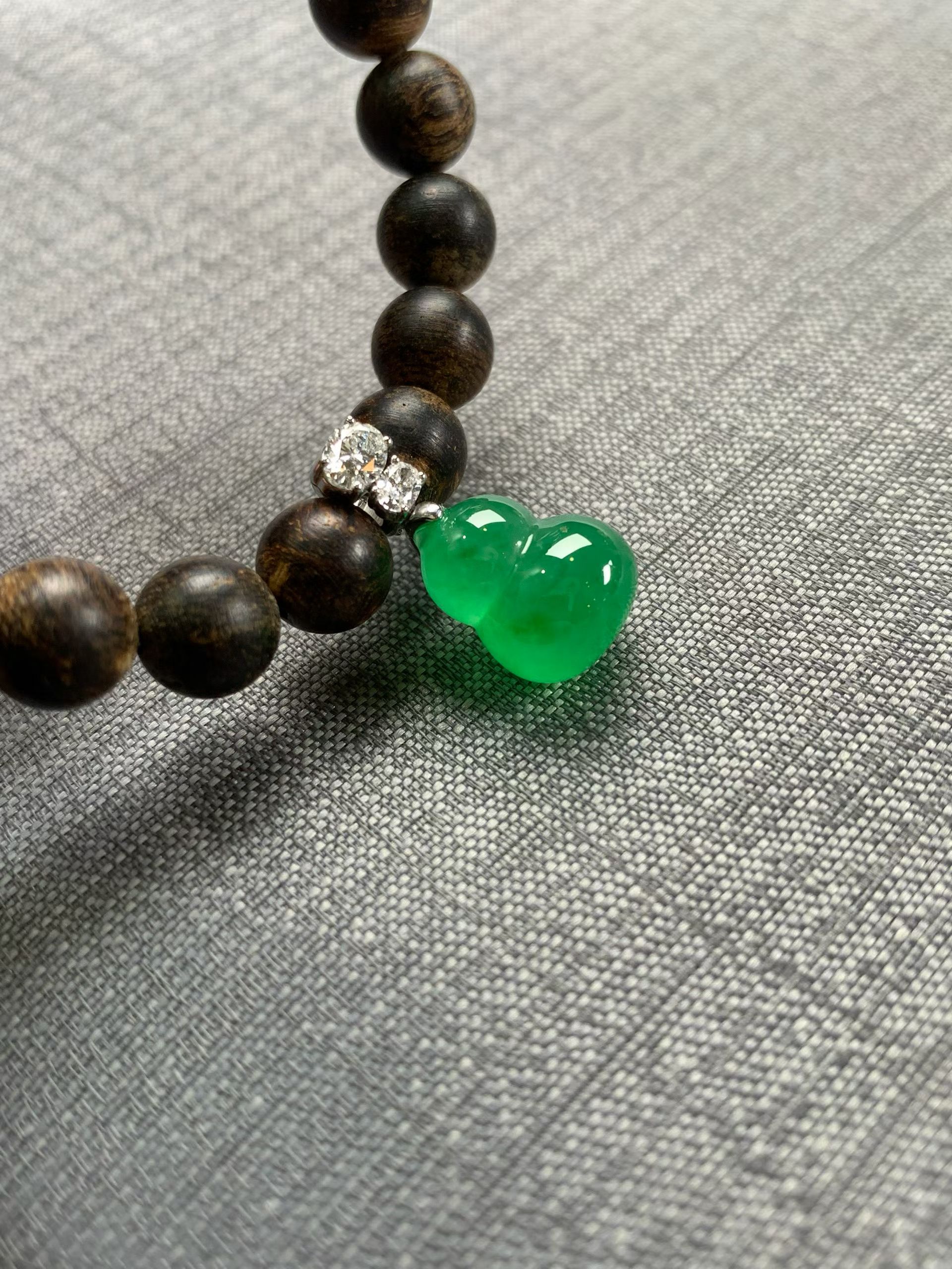 Sweet Apple Green Jadeite & Agarwood Bracelet view 2