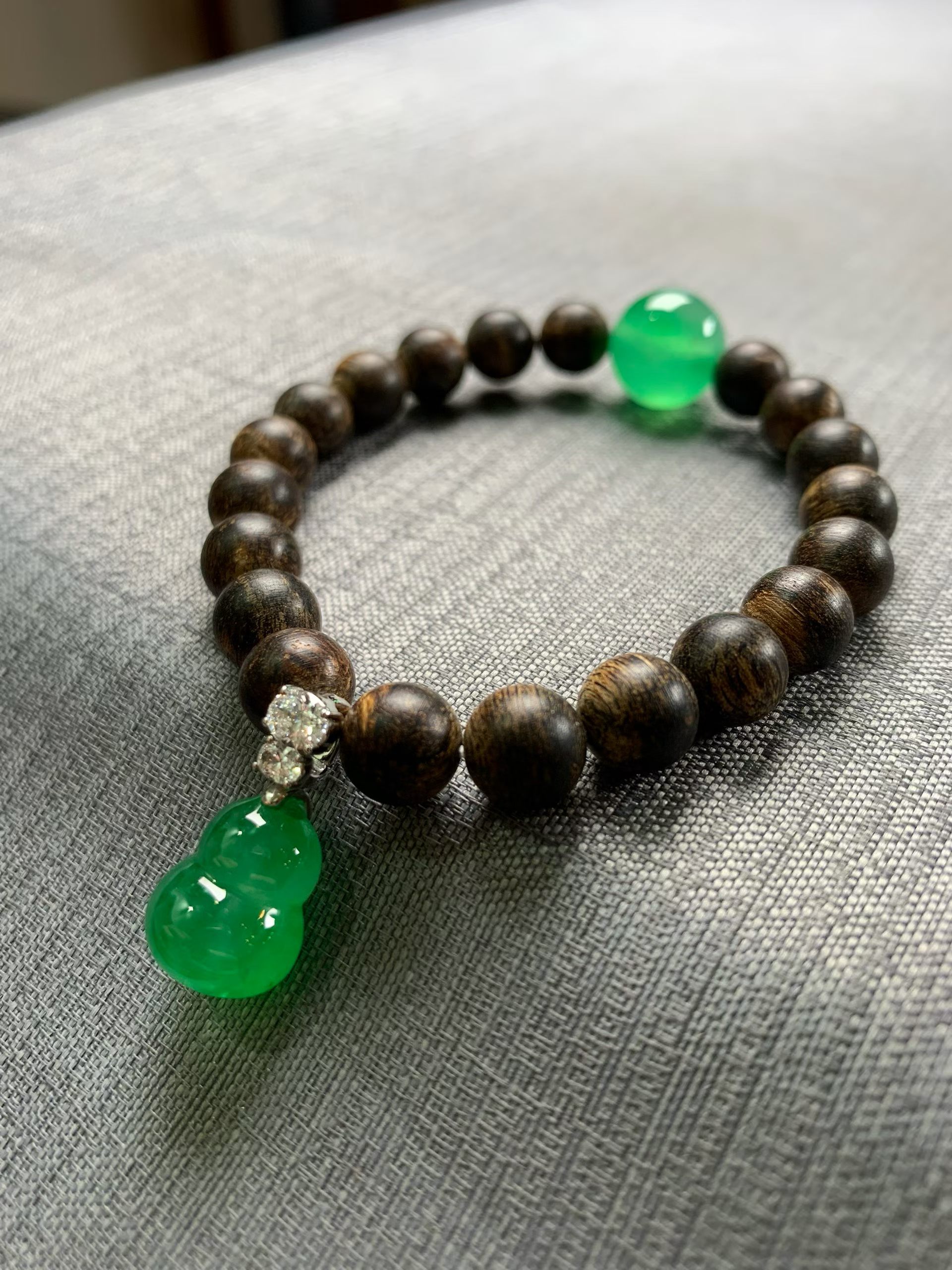 Sweet Apple Green Jadeite & Agarwood Bracelet view 3