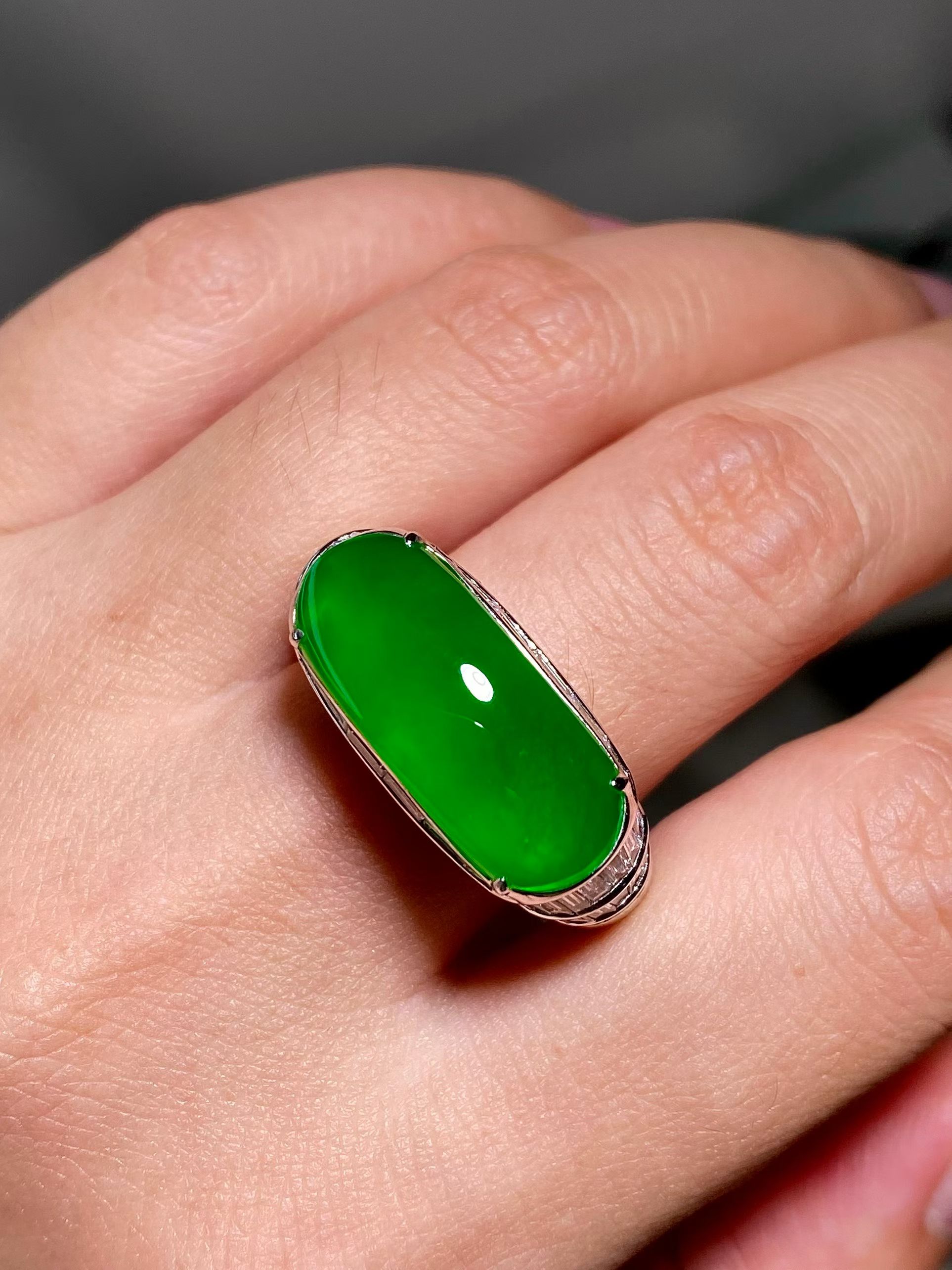 Imperial Green Jadeite Men's Saddle Ring view 1