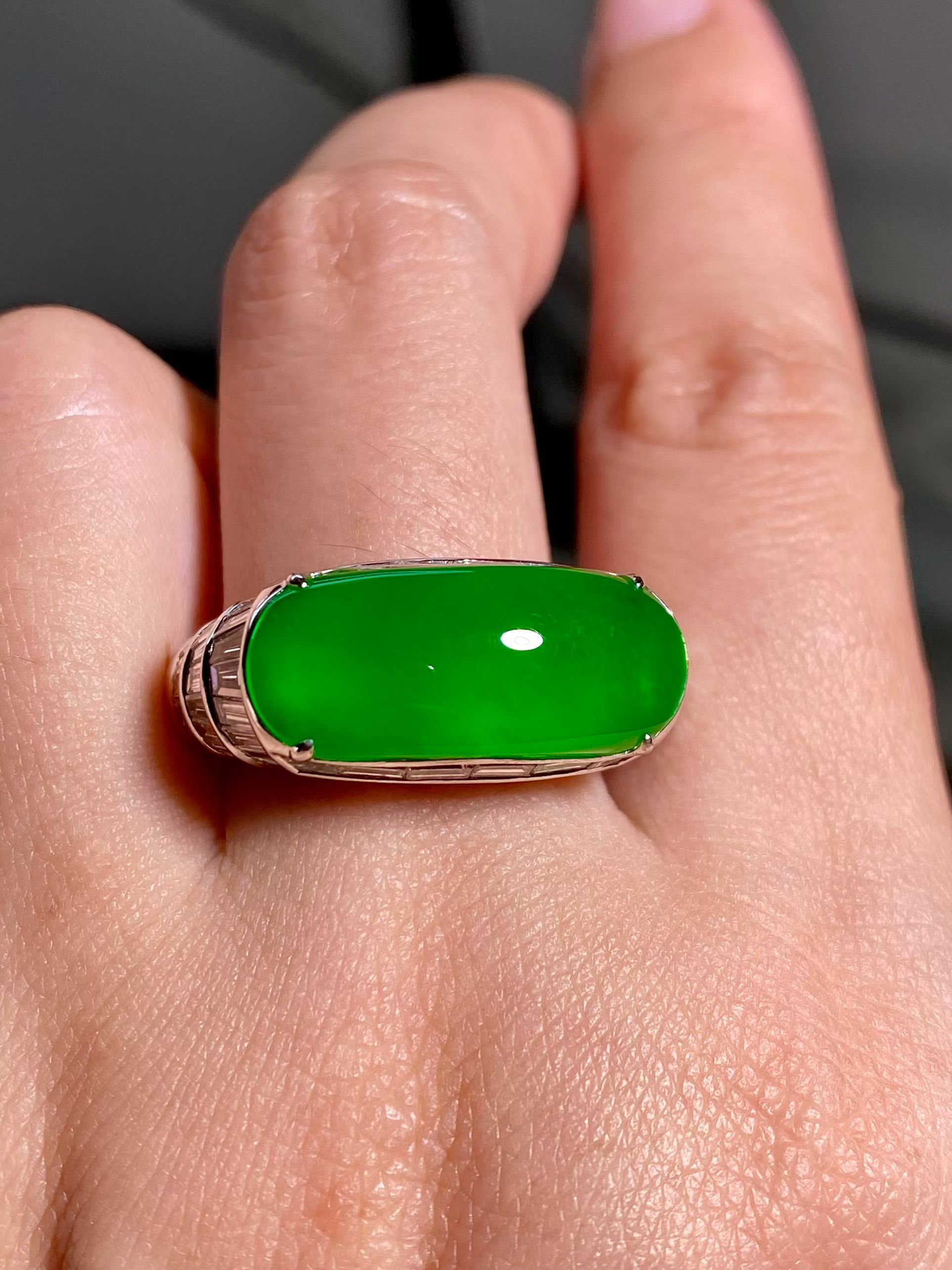 Imperial Green Jadeite Men's Saddle Ring view 2