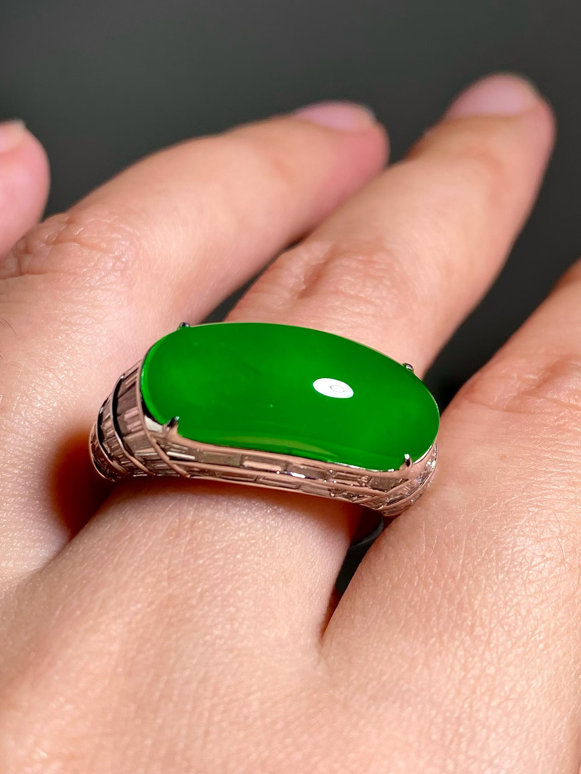 Imperial Green Jadeite Men's Saddle Ring view 3