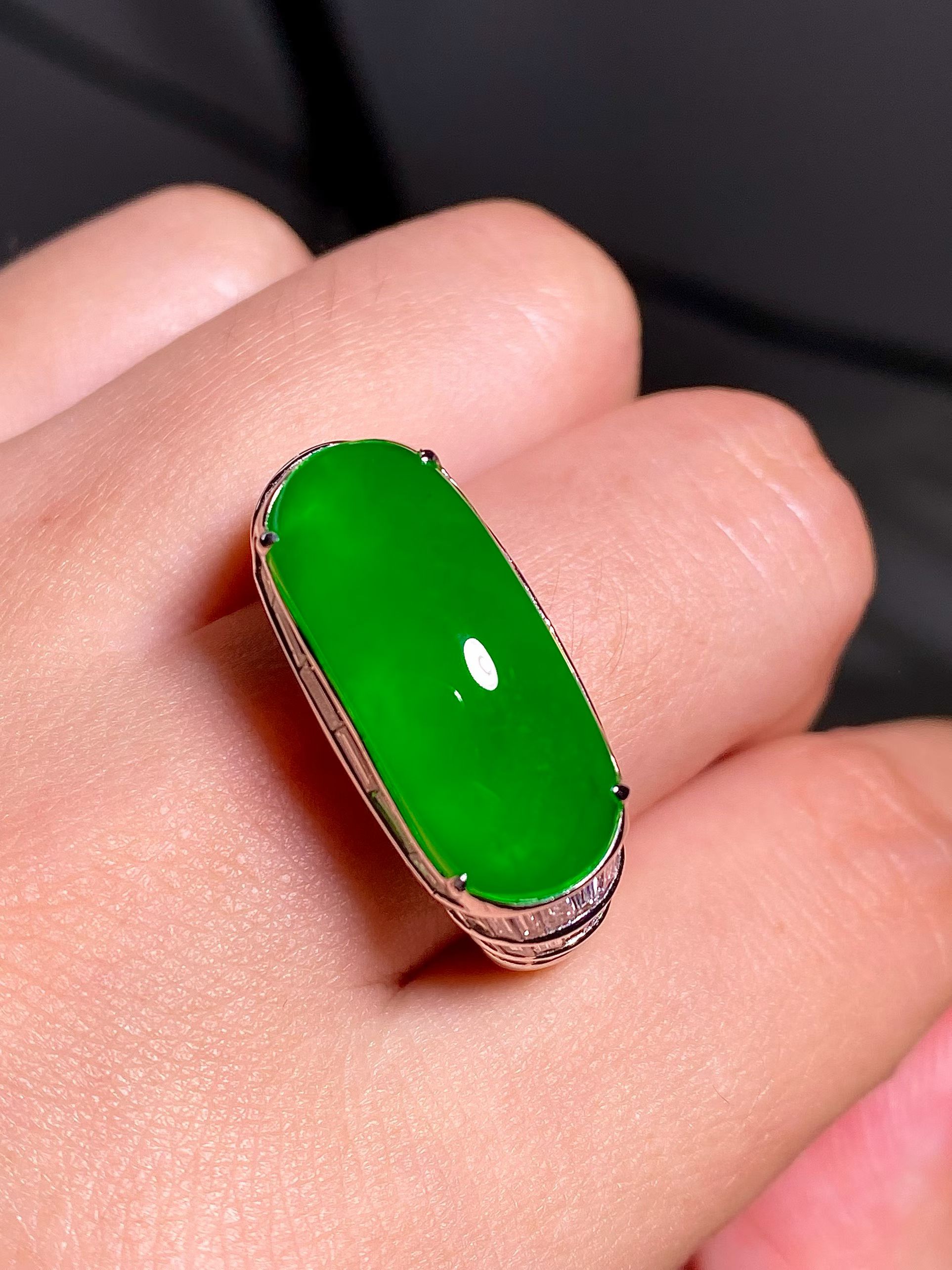 Imperial Green Jadeite Men's Saddle Ring view 4