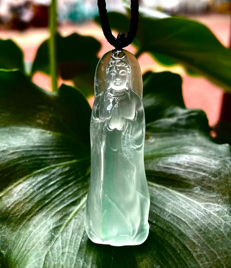 High Icy Jadeite Guanyin Pendant