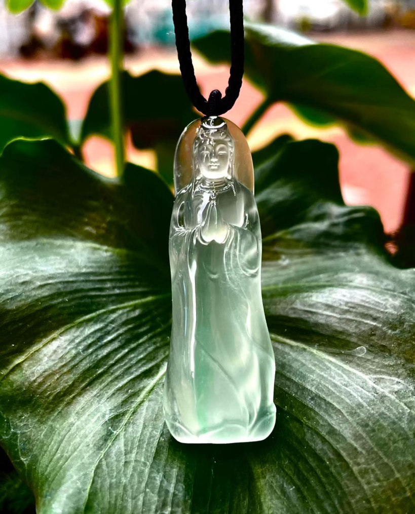 High Icy Jadeite Guanyin Pendant view 2