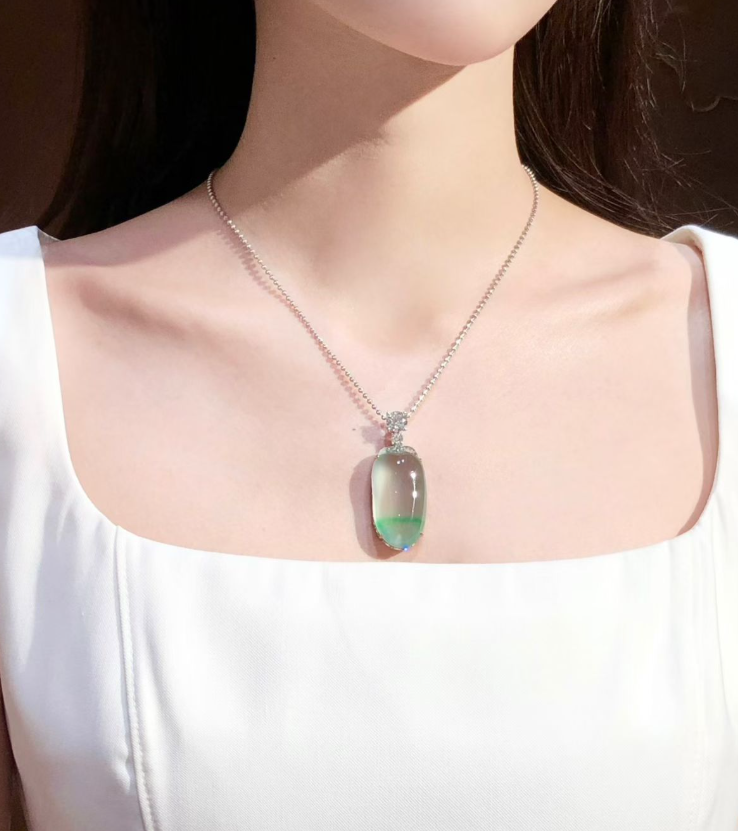 Glassy Floating Yang Green Jadeite Fu Gua Pendant view 5