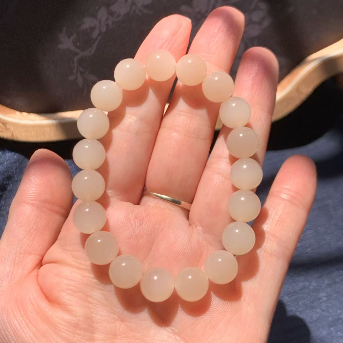 Qinghai "Lotus Pink" Nephrite Jade Bead Bracelet (10mm) view 7