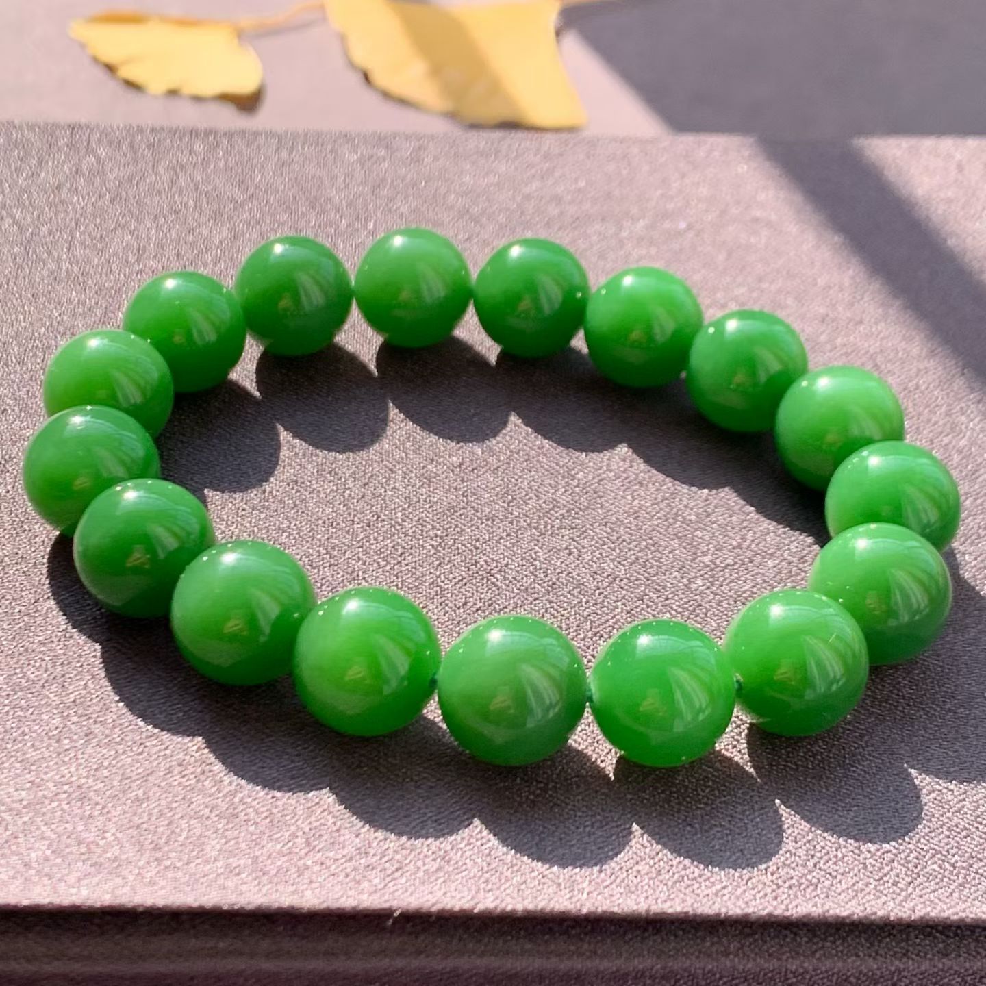 Yang Green Meaty-Base Nephrite Jade Bead Bracelet (12mm) view 5