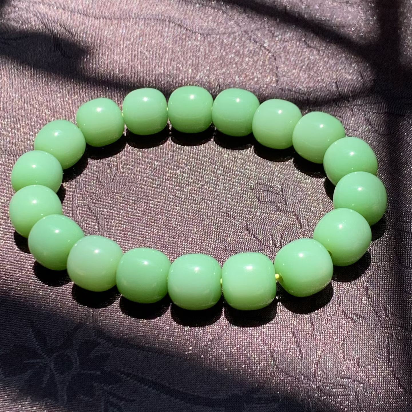 Rosy Green Meaty-Base Nephrite Jade Bead Bracelet (12mm) view 4
