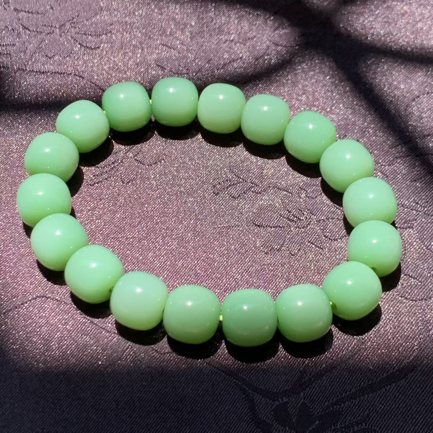 Rosy Green Meaty-Base Nephrite Jade Bead Bracelet (12mm) view 9