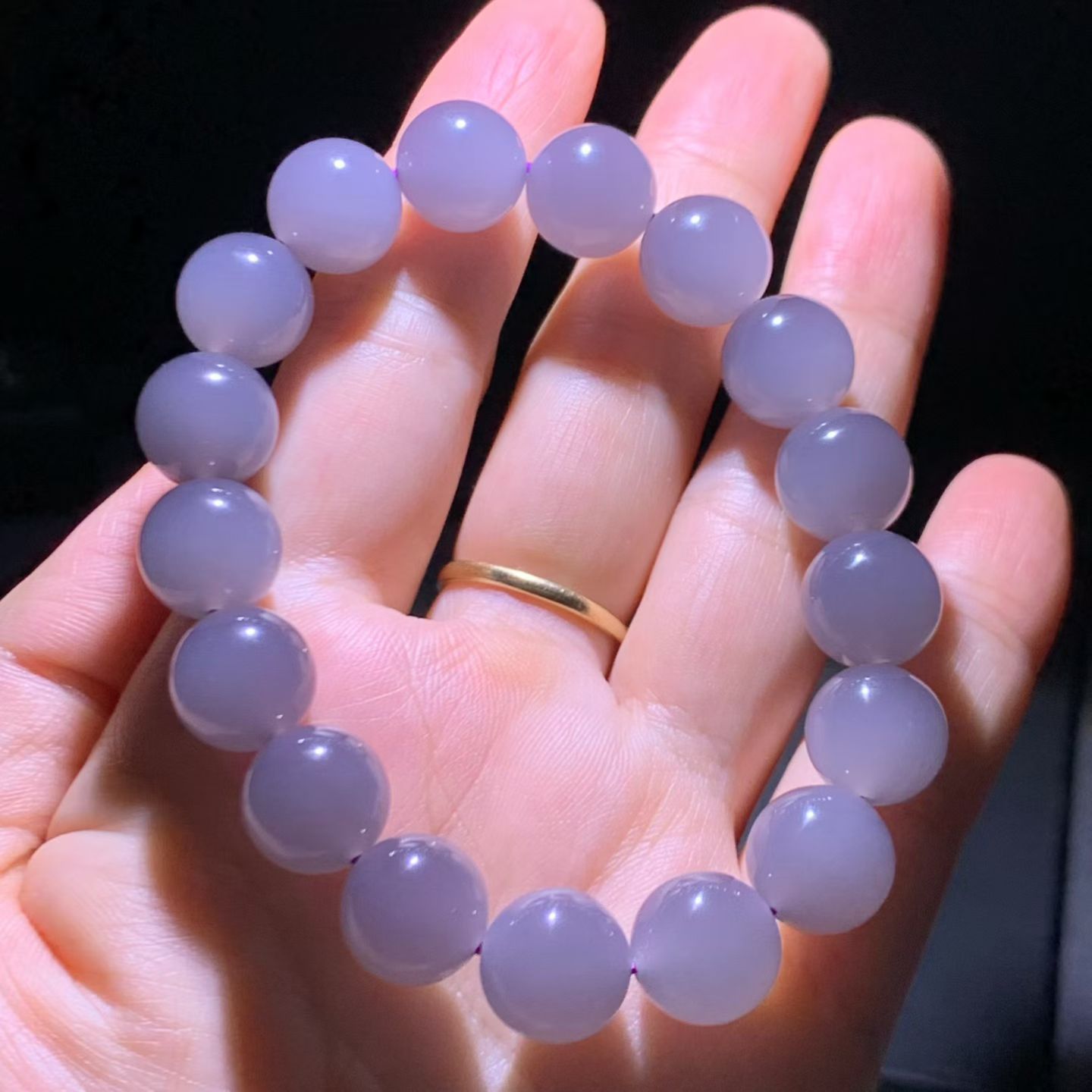 Smoky Lavender Qinghai Nephrite Jade Bead Bracelet (12mm)