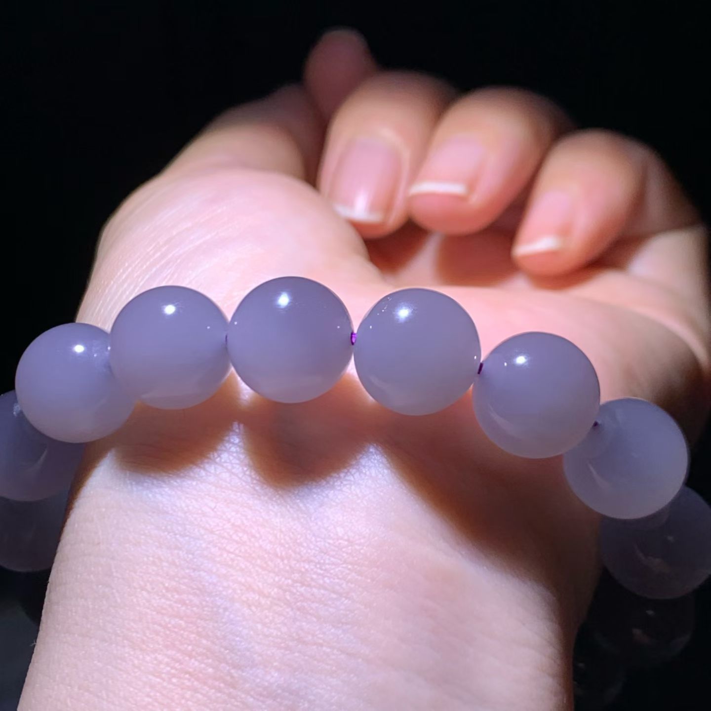 Smoky Lavender Qinghai Nephrite Jade Bead Bracelet (12mm) view 2