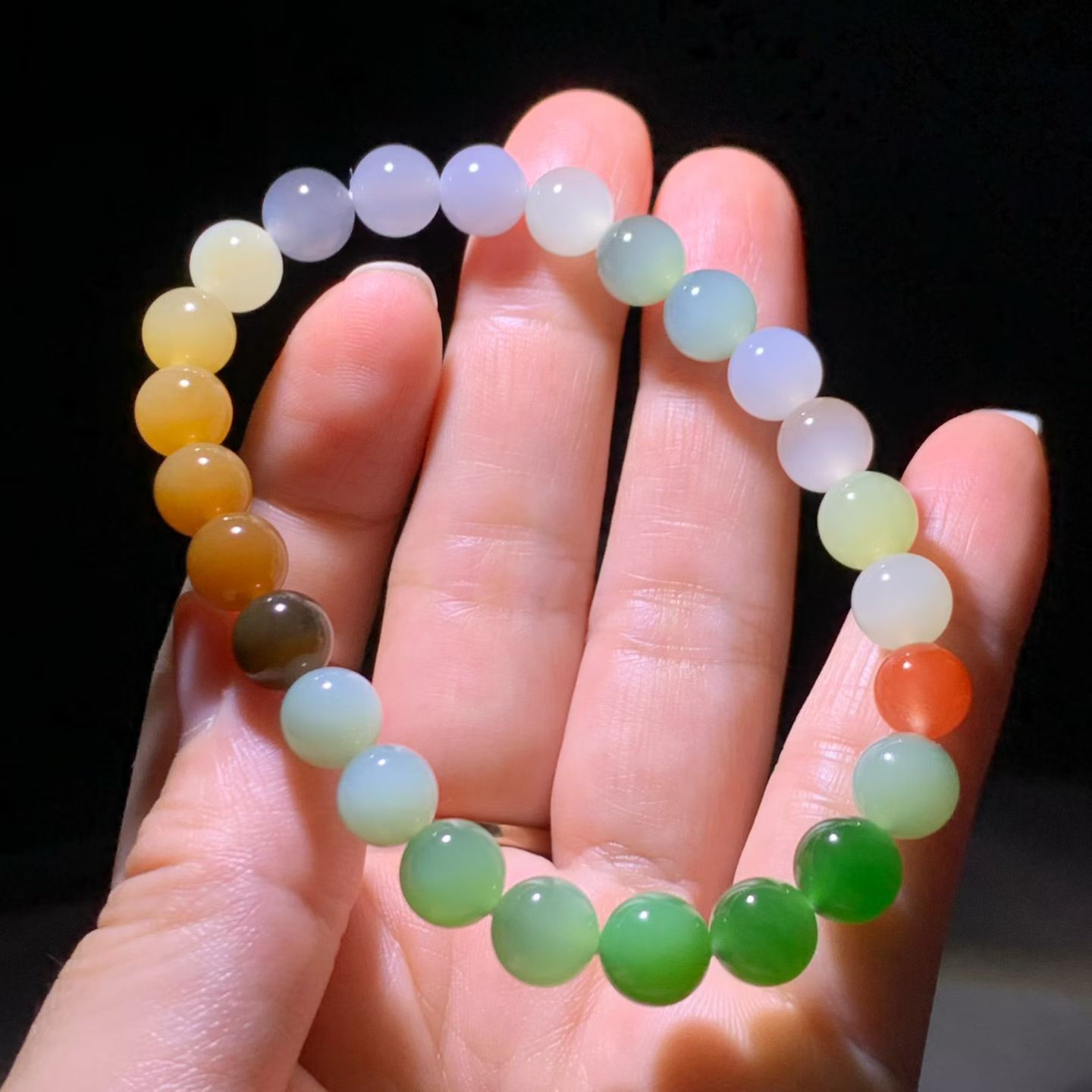 Rainbow Multi-Treasure Nephrite Jade Bead Bracelet (8mm)