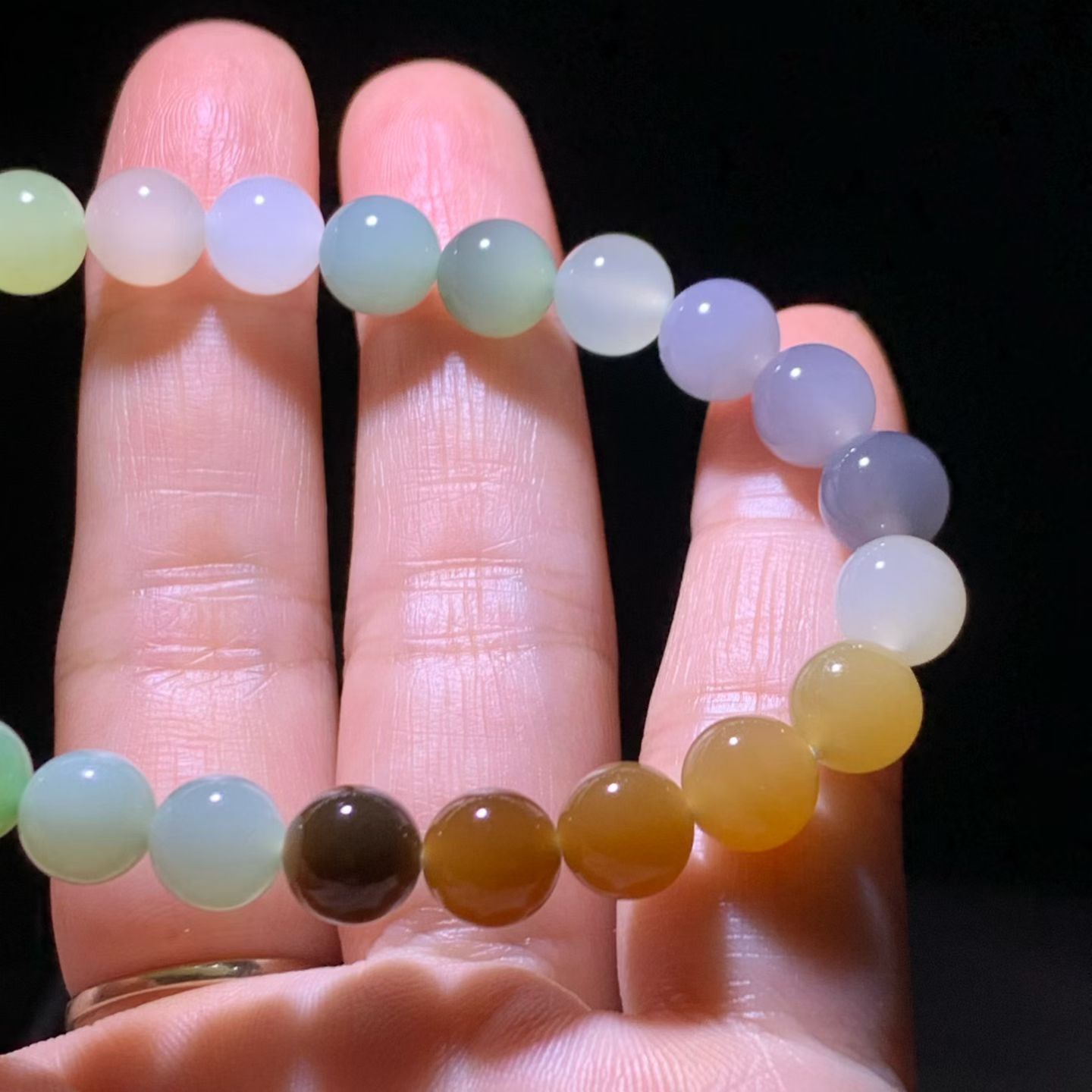 Rainbow Multi-Treasure Nephrite Jade Bead Bracelet (8mm) view 3