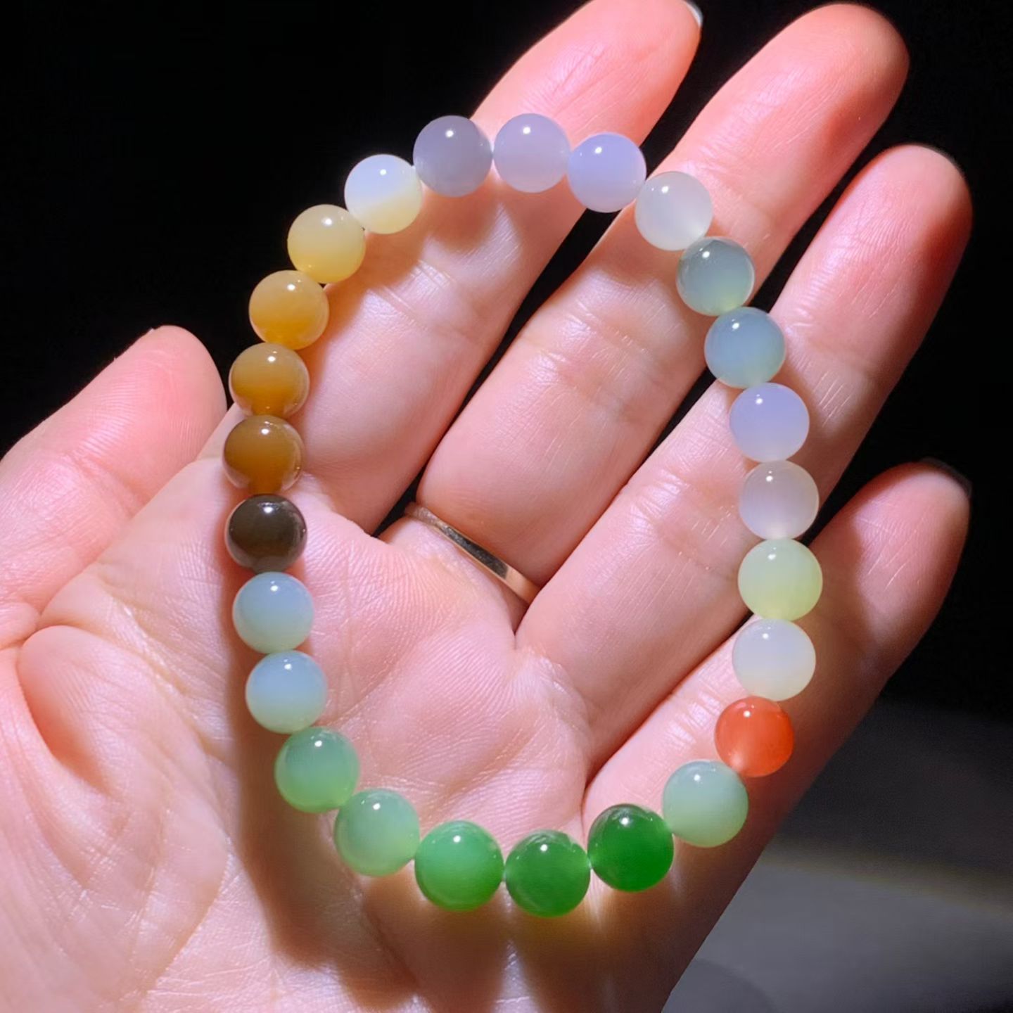 Rainbow Multi-Treasure Nephrite Jade Bead Bracelet (8mm) view 4