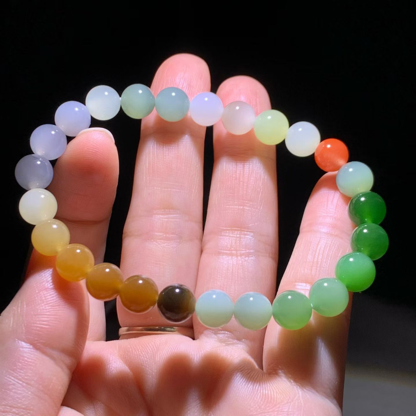 Rainbow Multi-Treasure Nephrite Jade Bead Bracelet (8mm) view 5