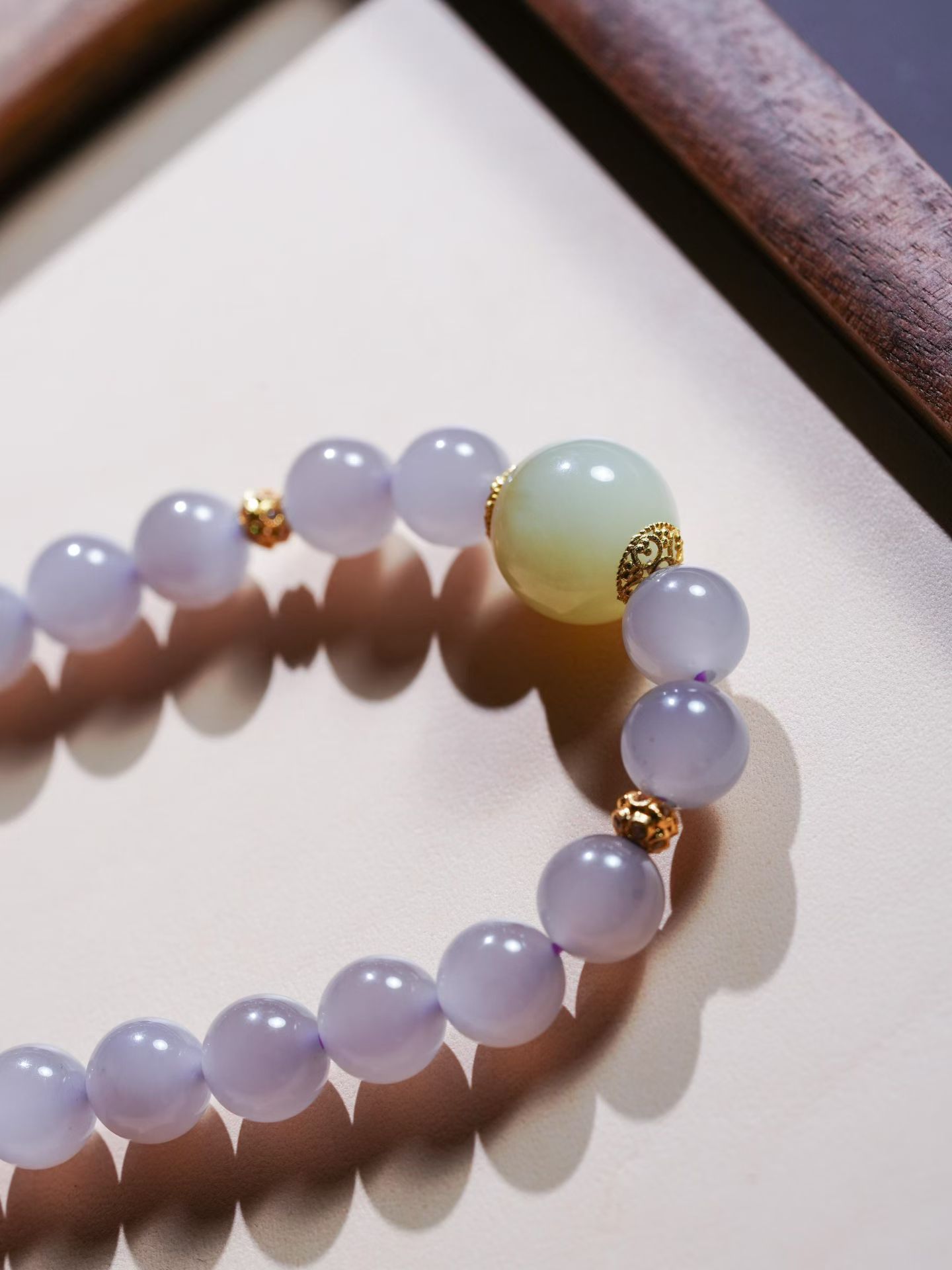 Qinghai Smoky Lavender Nephrite Jade Designer Hand Mala (8mm) view 2