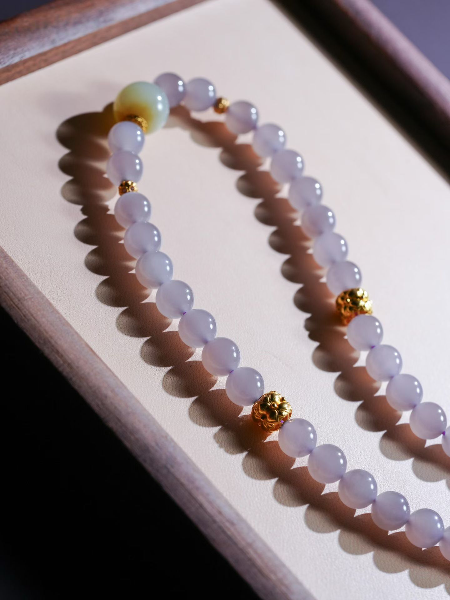 Qinghai Smoky Lavender Nephrite Jade Designer Hand Mala (8mm) view 4