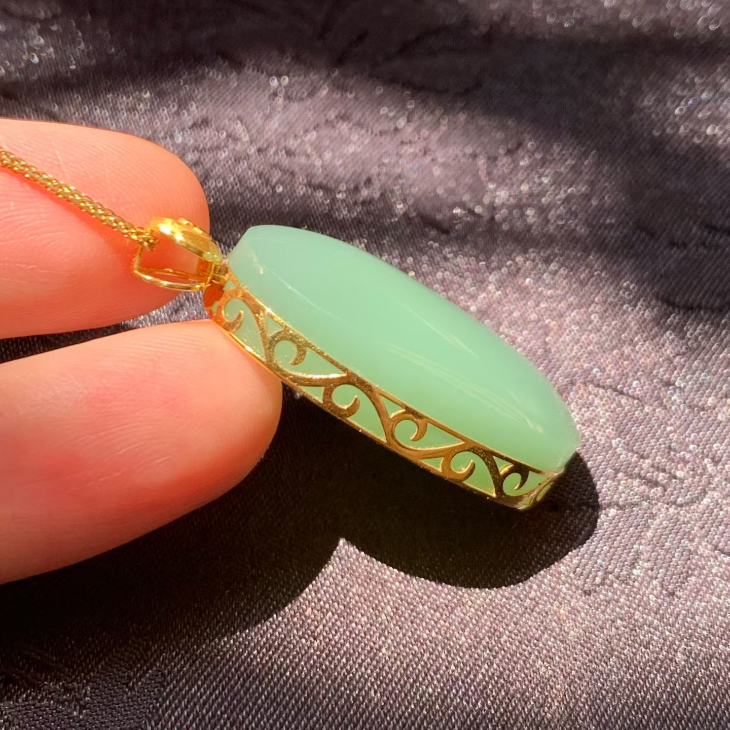 Fenqing (粉青) Nephrite Jade "Ping An Wu Shi" Pendant view 4