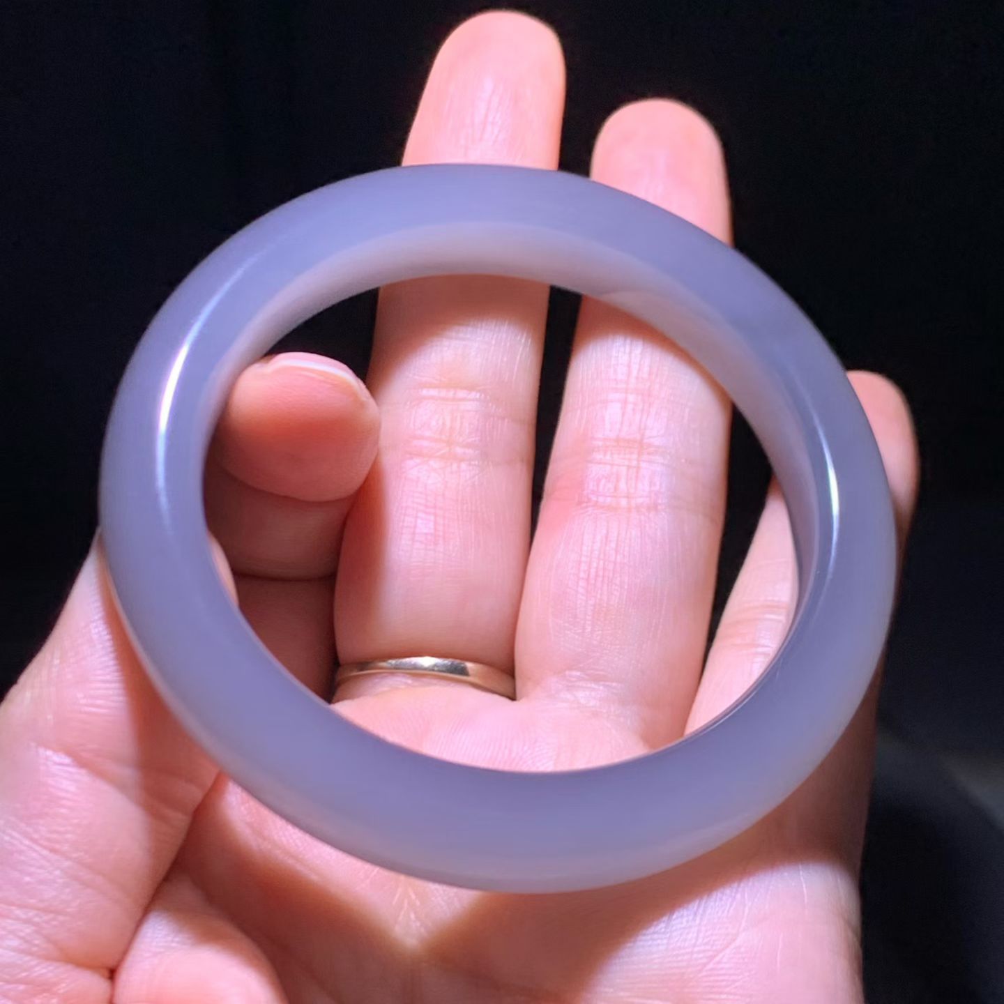 Qinghai Smoky Lavender Nephrite Classic Flat Bangle (53mm) view 2