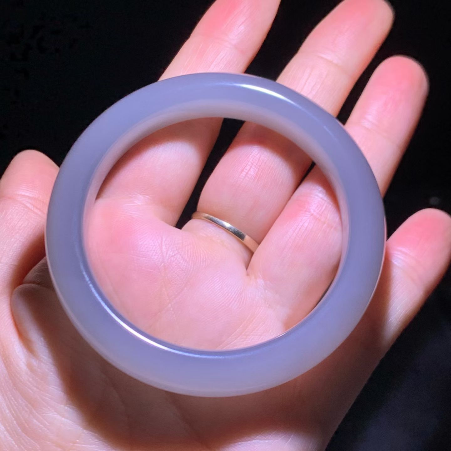 Qinghai Smoky Lavender Nephrite Classic Flat Bangle (53mm) view 6