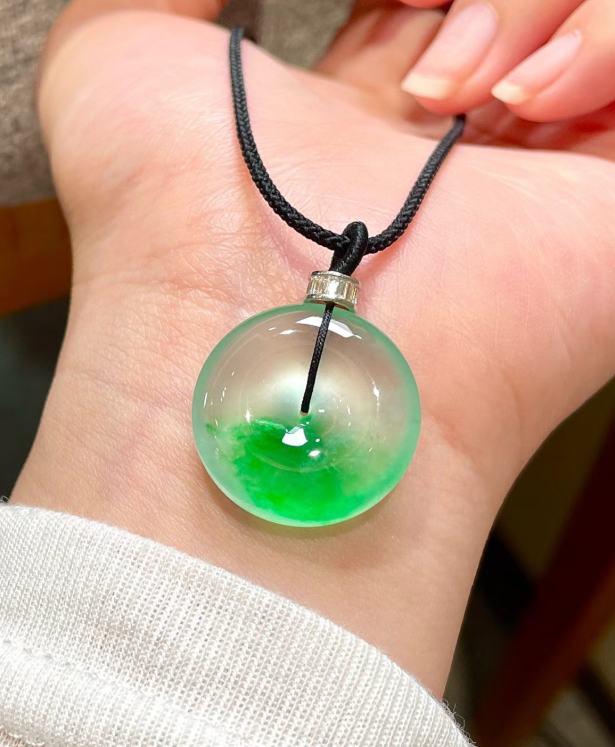 Glassy Vivid Green Flower Jadeite Ping An Kou 