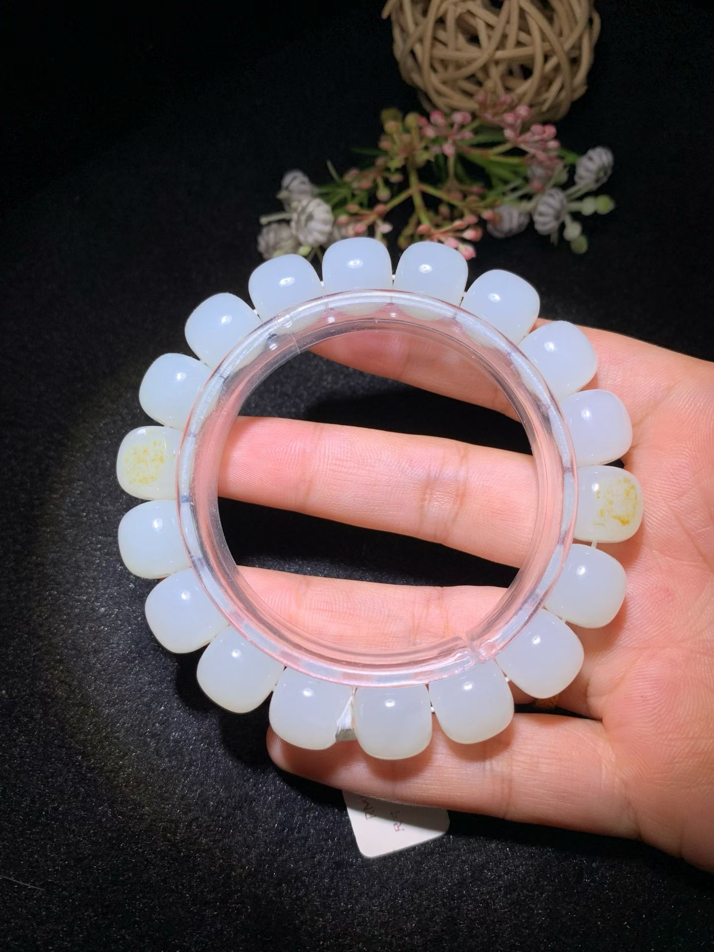 Lonely Stone White Nephrite Old-Style Barrel Bead Bracelet (12mm)
