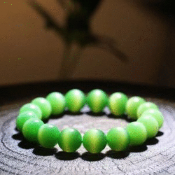 12mm Green Cat-Eye Nephrite Bead Bracelet - Image 4