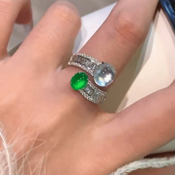 “Dual Serenity” Green and White Jadeite Ring - Image 3
