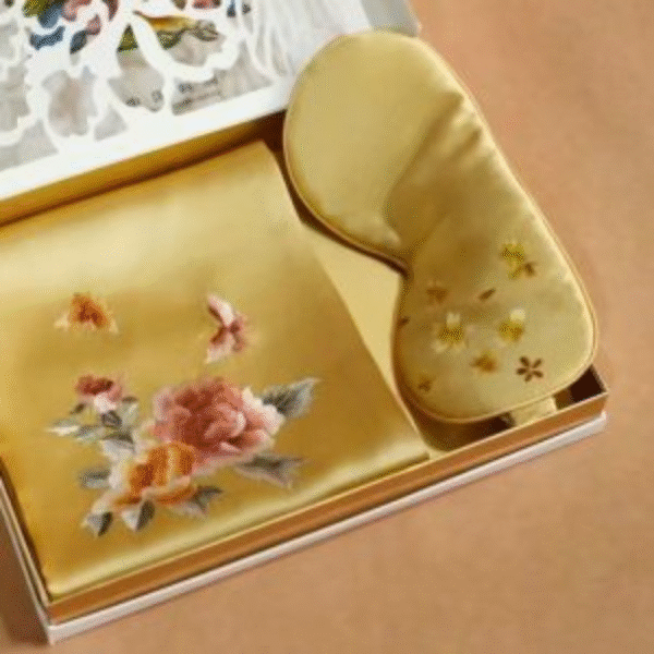 Hand-Embroidered Silk Scarf & Sleep Mask Set - Image 3