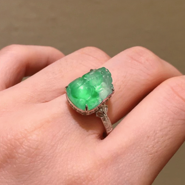 Icy Green Jadeite Pixiu Ring - Image 3