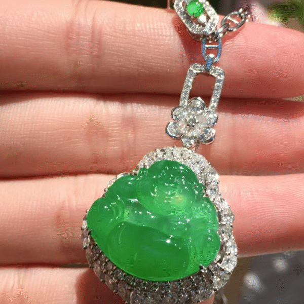 Sunlit Green Maitreya Buddha Jadeite Pendant - Image 3