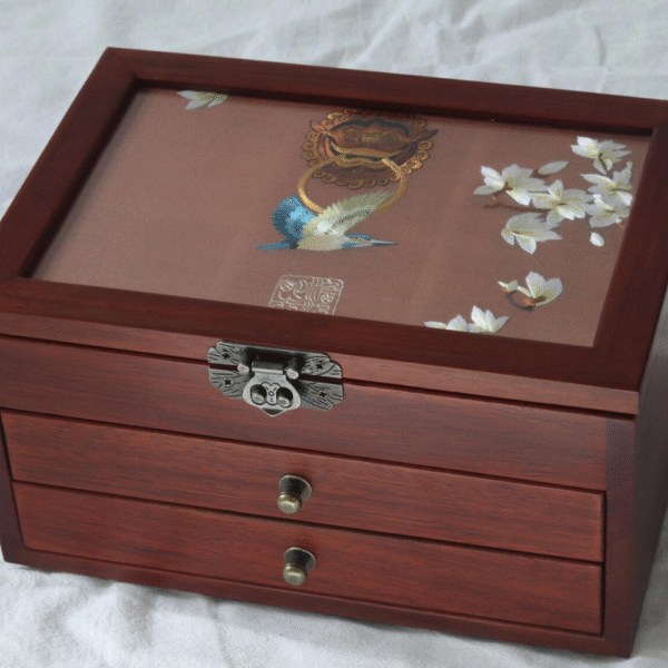 Silk Embroidered Huali Wood Jewelry Box - Image 13