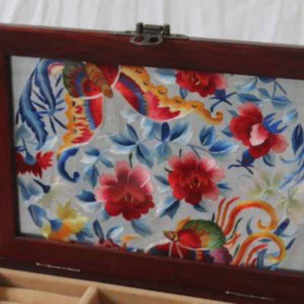 Silk Embroidered Huali Wood Jewelry Box - Image 3