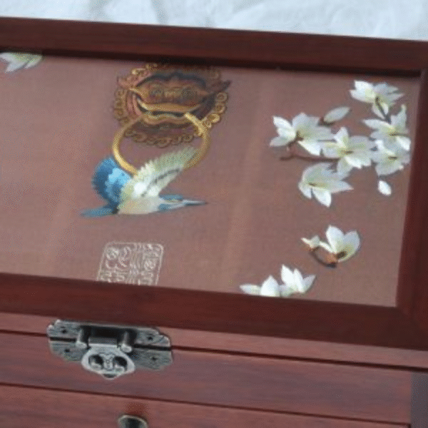 Silk Embroidered Huali Wood Jewelry Box - Image 4